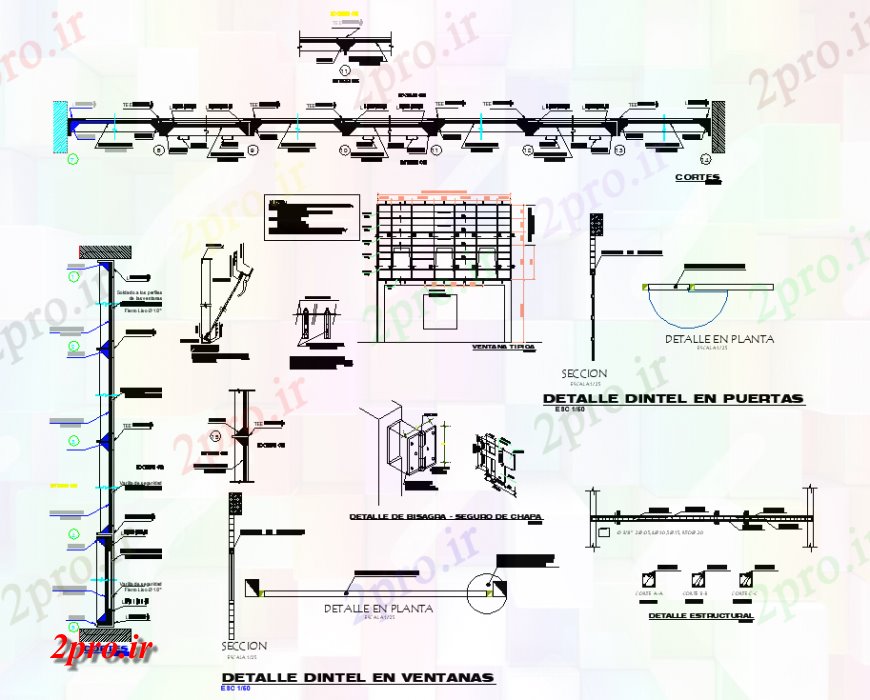 دانلود نقشه جزئیات پله و راه پله  dintel تفصیلی در طرحی پنجره و بخش  (کد138495)