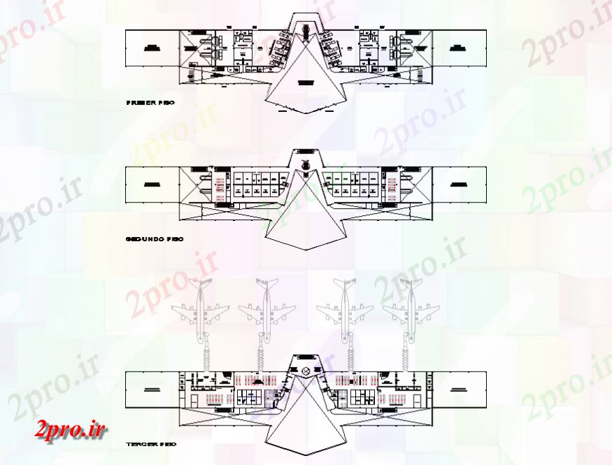 دانلود نقشه فرودگاه فرودگاه مطالعه طراحی برای طراحی طبقه پرو جزئیات (کد138538)