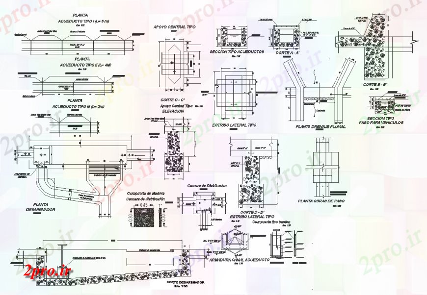 دانلود نقشه جزئیات لوله کشی جزئیات ساخت و ساز آبیاری با طرحی و  نما  (کد138556)