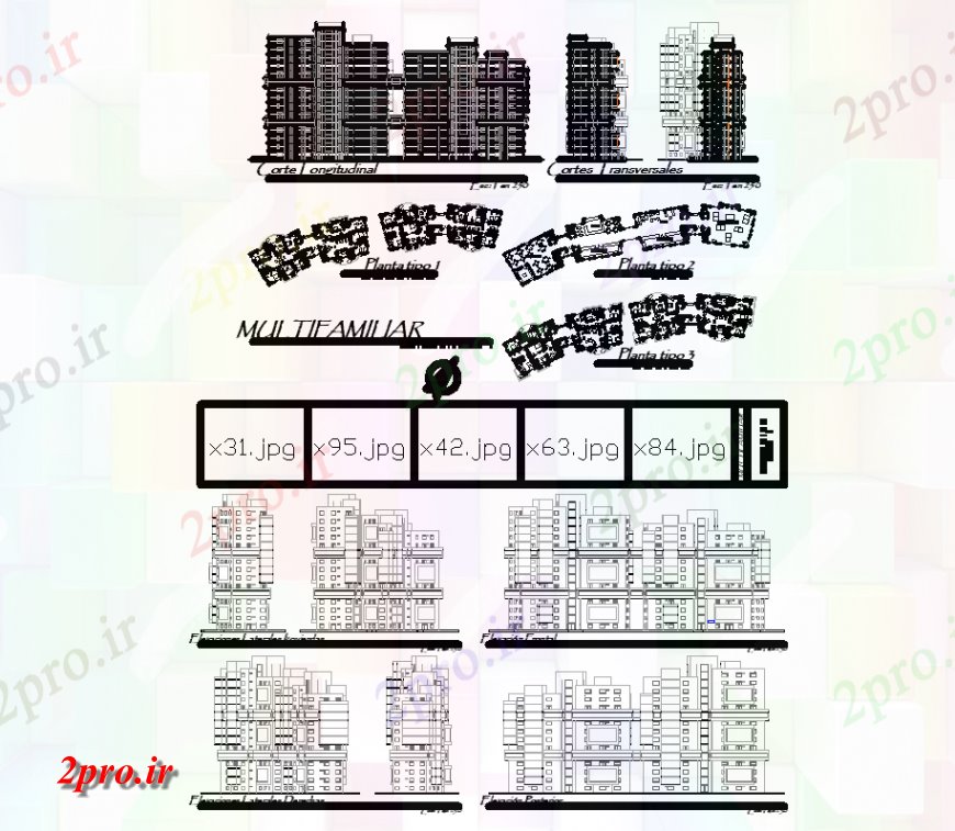 دانلود نقشه مسکونی  ، ویلایی ، آپارتمان  طرحی طبقه خانواده چند و نما (کد138562)