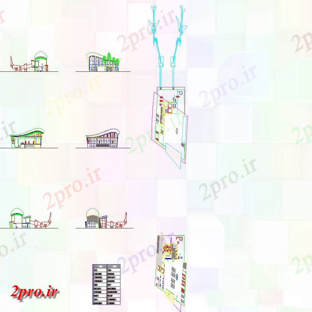 دانلود نقشه ساختمان اداری - تجاری - صنعتی بازرگانی ساختمان نما جزئیات چیدمان دو بعدی 53 در 89 متر (کد138604)