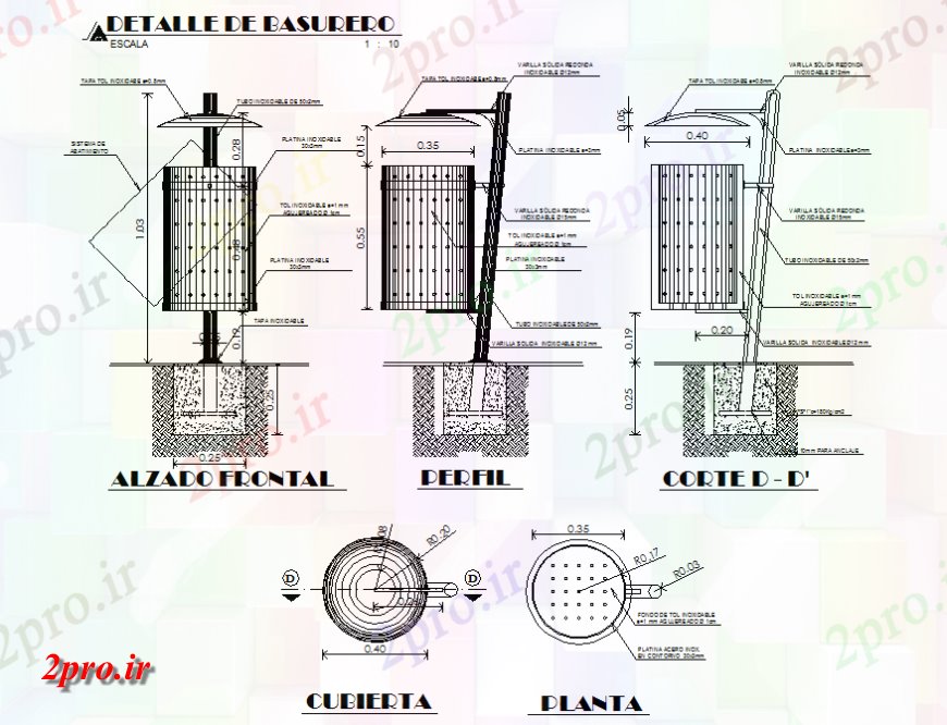 دانلود نقشه طراحی جزئیات ساختار زباله سطل زباله نما بن، بخش، برنامه ریزی و خودکار  جزئیات  (کد138645)