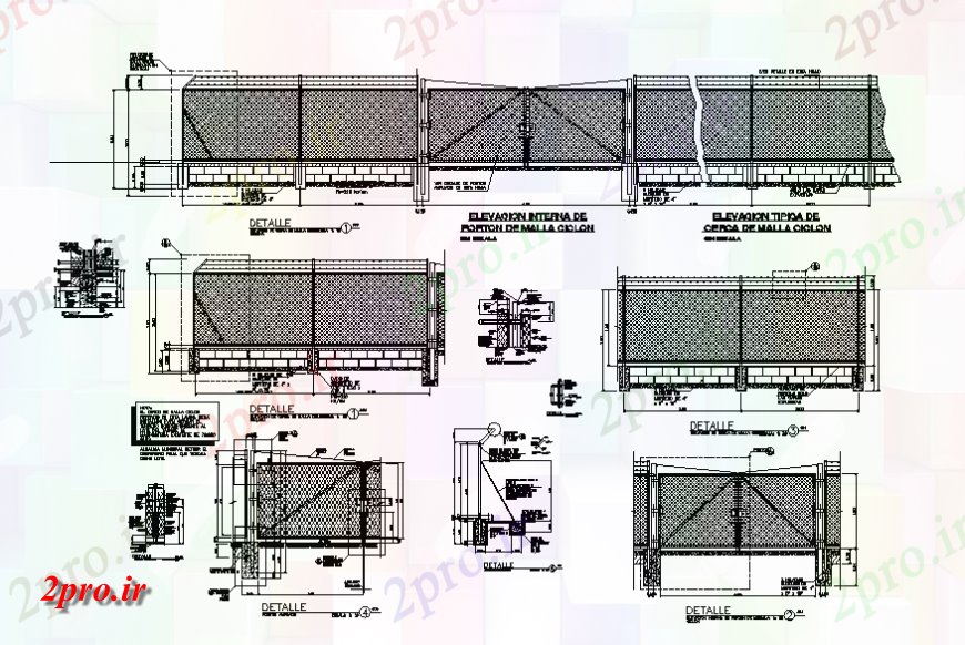 دانلود نقشه طراحی جزئیات ساختار دروازه فلزی با ساختار نرده و فنس های طوفان نصب و راه اندازی  جزئیات (کد138656)
