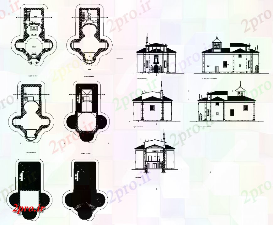دانلود نقشه کلیسا - معبد - مکان مذهبی طرحی جزئیات سازه ساختمان های معماری میراث و نما (کد138667)