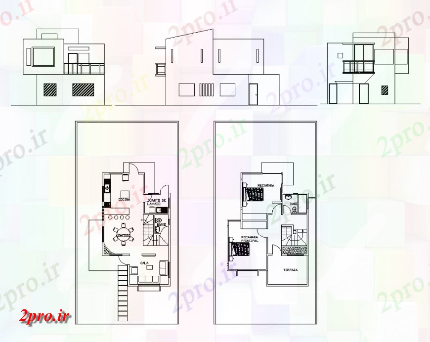 دانلود نقشه مسکونی  ، ویلایی ، آپارتمان  نما و طرحی خانه ساخت  دو بعدی   (کد138676)