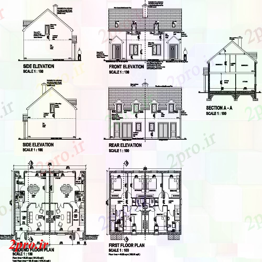 دانلود نقشه مسکونی  ، ویلایی ، آپارتمان  طرح، بخش و نما از ساختار خانه ساختمان  دو بعدی  فرمت  (کد138686)