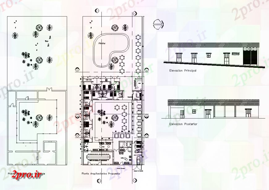 دانلود نقشه هتل - رستوران - اقامتگاه  طرحی و نما از ساختار هتل ساختمان  دو بعدی  طرح (کد138690)