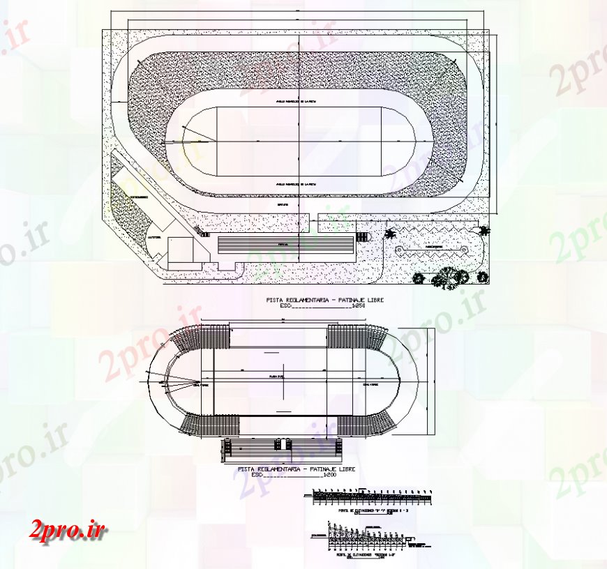 دانلود نقشه ورزشگاه ، سالن ورزش ، باشگاه بازی زمین ساختار ورزشگاه جزئیات طراحی دو بعدی 38 در 96 متر (کد138705)