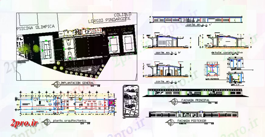 دانلود نقشه ورزشگاه ، سالن ورزش ، باشگاه ورزشی مرکز نما، بخش، برنامه ریزی طرحی و محوطه سازی ساختار جزئیات 7 در 65 متر (کد138739)
