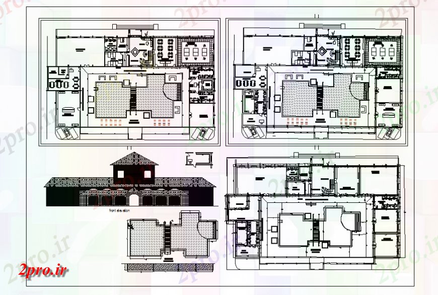 دانلود نقشه هتل - رستوران - اقامتگاه  سنتی نما نوع رستوران، بخش و طرحی طبقه جزئیات  (کد138744)