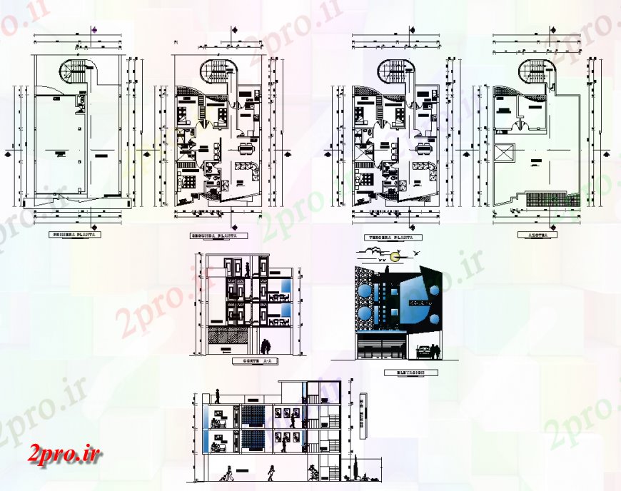 دانلود نقشه مسکونی  ، ویلایی ، آپارتمان  بخش، نما و طراحی از ساختار خانه دو بعدی   (کد138763)