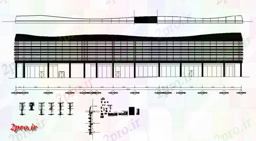 دانلود نقشه ساختمان اداری - تجاری - صنعتی نما از جزئیات تجارت ساختمان پیچیده و ساختار دیگر طرح (کد138776)