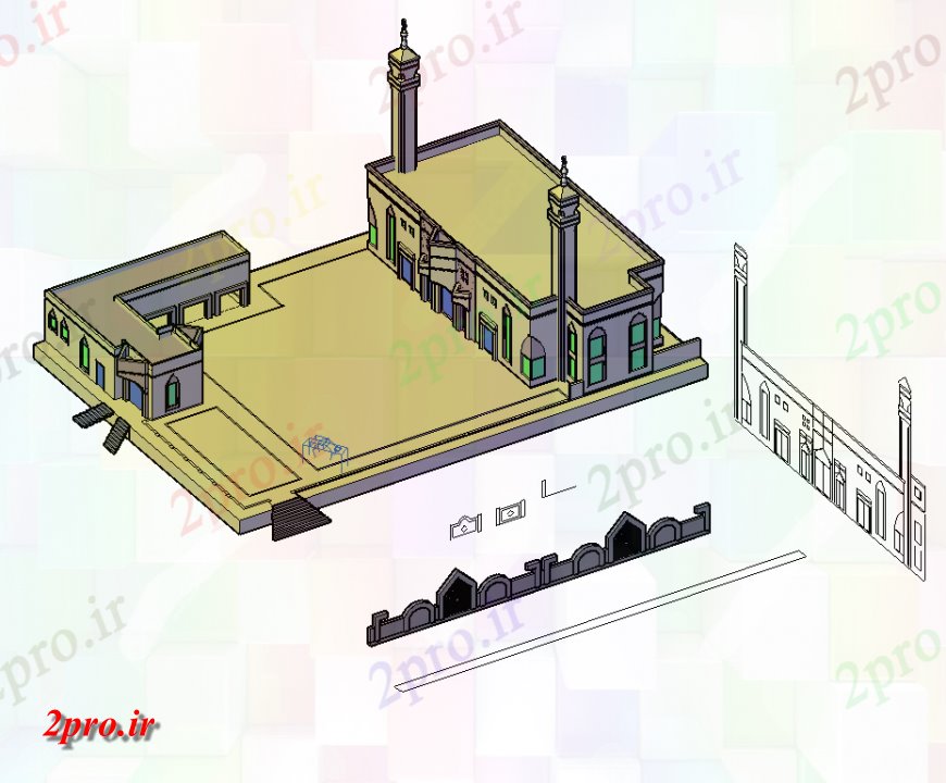 دانلود نقشه کلیسا - معبد - مکان مذهبی مسجد ساختار ساختمان جزئیات  تریدی طرحی مدل اتوکد (کد138822)