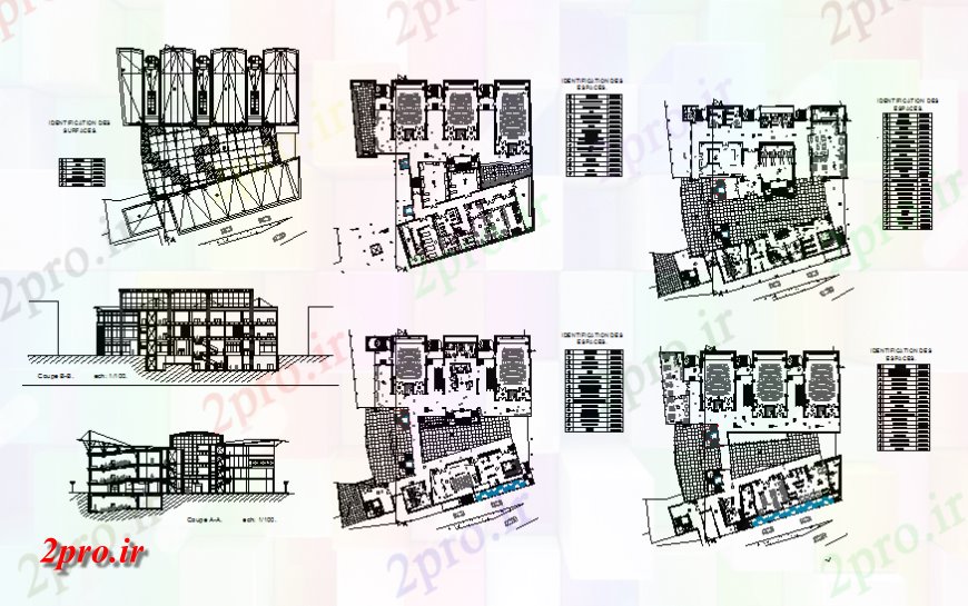 دانلود نقشه ساختمان اداری - تجاری - صنعتی چند طبقه ساختمان دفتر شرکت نما، بخش و طرحی طبقه  (کد138844)