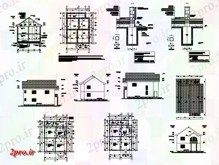 دانلود نقشه مسکونی  ، ویلایی ، آپارتمان  رومانی یک خانواده خانه نما، بخش، برنامه ریزی و خودکار  جزئیات  (کد138850)