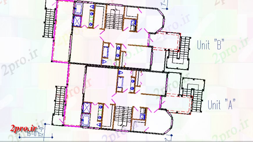 دانلود نقشه مسکونی  ، ویلایی ، آپارتمان  خانه از کاج جزئیات طرحی جزیره فریم از هر دو واحد  (کد138925)