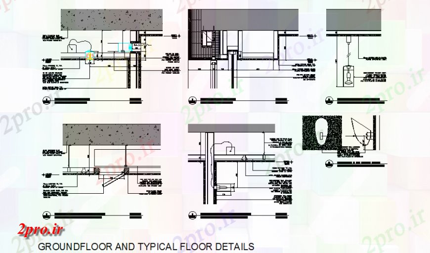 دانلود نقشه طراحی جزئیات ساختار طبقه همکف و طراحی کف معمولی  (کد138963)