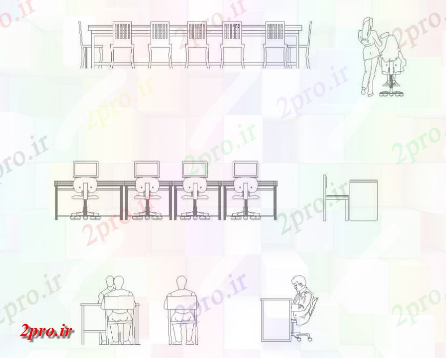 دانلود نقشه میز و صندلی جزئیات میز و صندلی طرحی  دو بعدی   (کد138985)