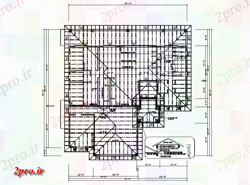 دانلود نقشه طراحی جزئیات ساختار ساختمان سقف ساختار فریم طرح 16 در 18 متر (کد139039)
