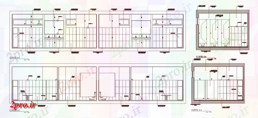 دانلود نقشه حمام مستر توالت عمومی طراحی نما مقطعی 4 در 14 متر (کد139057)