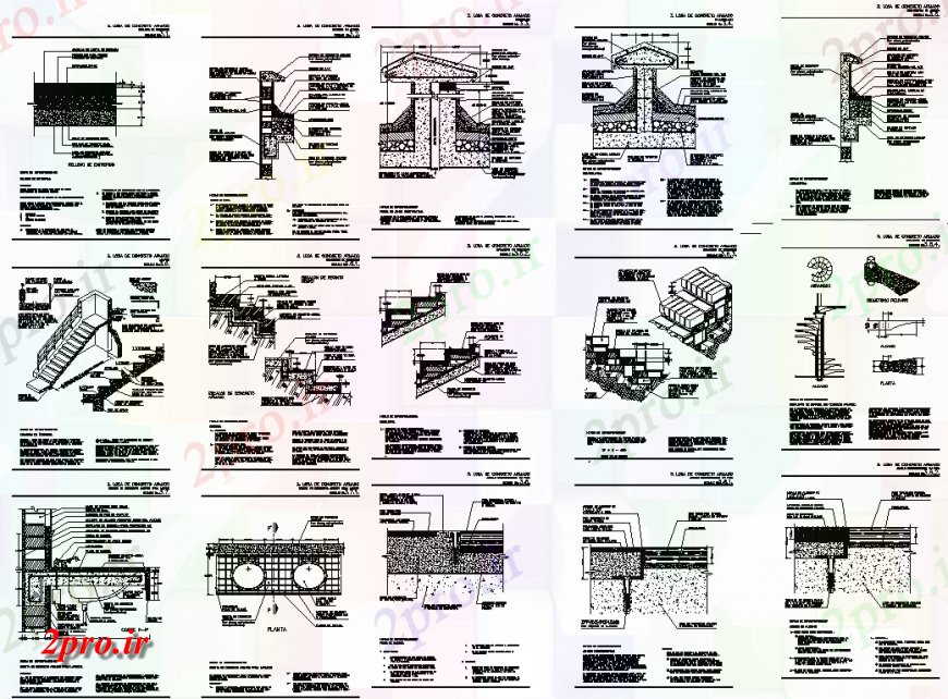 دانلود نقشه جزئیات پله و راه پله   جزئیات ساخت و ساز معمولی طراحی اتوکد (کد139063)