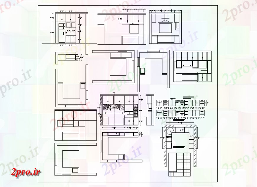 دانلود نقشه آشپزخانه داخلی و جزئیات مقطعی از خانه  آشپزخانه طراحی جزئیات  (کد139084)