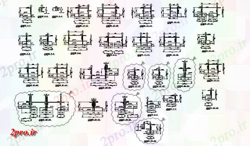 دانلود نقشه طراحی اتوکد پایه یک و دو پایه مشترک بخش طرحی جزئیات (کد139098)