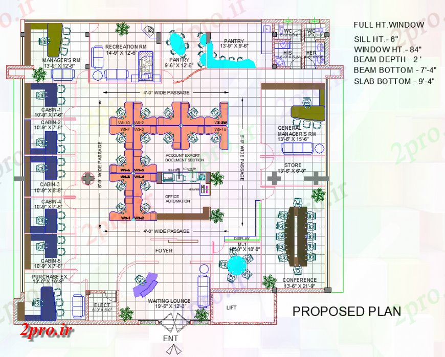 دانلود نقشه ساختمان اداری - تجاری - صنعتی ساختمان اداری پیشنهادی 18 در 19 متر (کد139184)