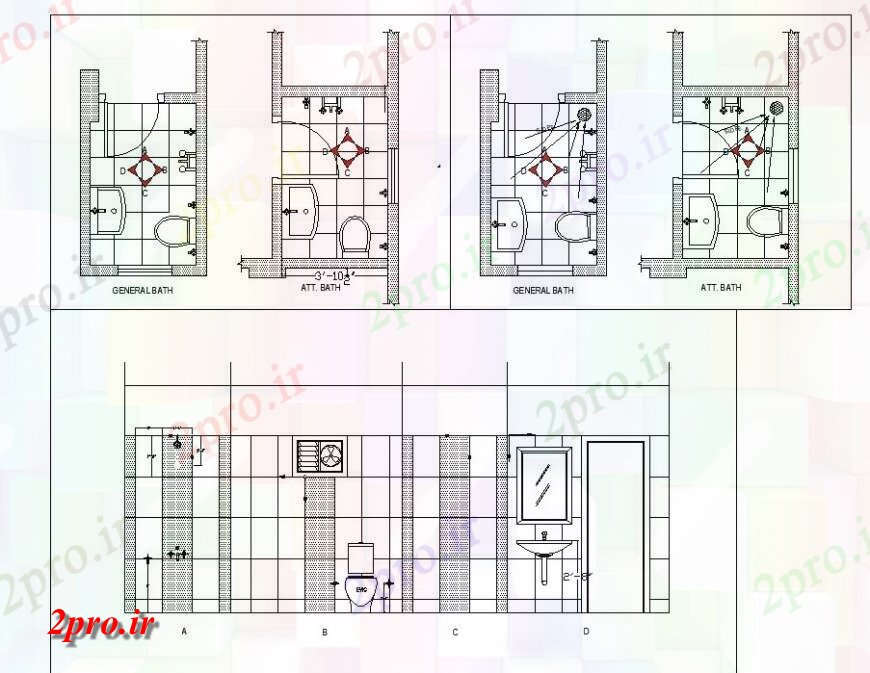 دانلود نقشه حمام مستر همه طرحی خانه طبقه توالت و بخش  (کد139191)