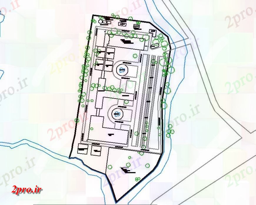 دانلود نقشه ساختمان اداری - تجاری - صنعتی خط ساختمان تجاری 116 در 222 متر (کد139194)