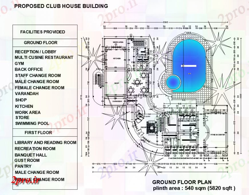 دانلود نقشه مسکونی  ، ویلایی ، آپارتمان  طبقه همکف خانه باشگاه  برنامه ریزی ad (کد139203)