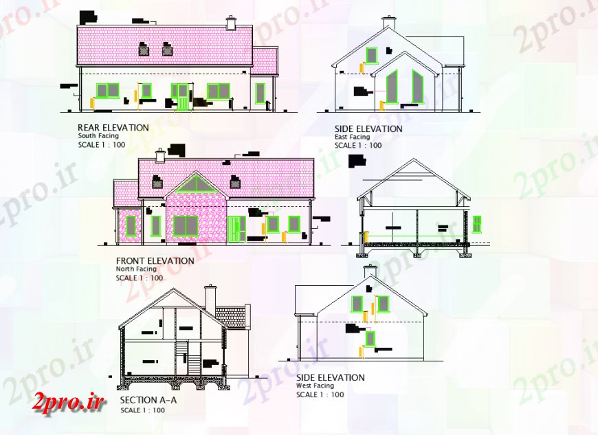 دانلود نقشه مسکونی  ، ویلایی ، آپارتمان  از A One BHK نما خانه و بخش  چیدمان (کد139205)