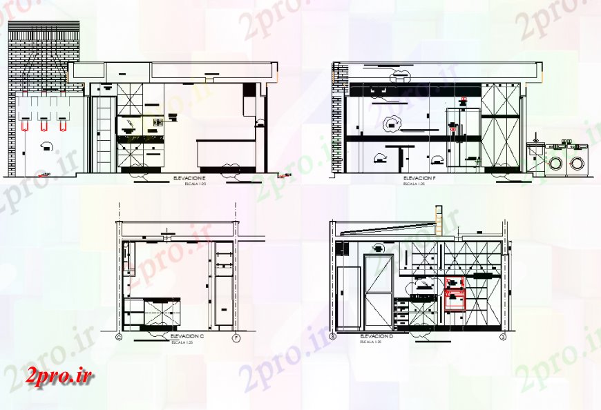 دانلود نقشه آشپزخانه نما از آشپزخانه   (کد139213)