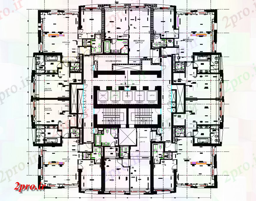 دانلود نقشه ساختمان اداری - تجاری - صنعتی مرکز کسب و کار برنامه ریزی اتوکد 13 در 31 متر (کد139244)