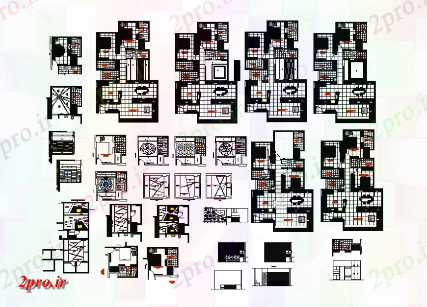 دانلود نقشه مسکونی  ، ویلایی ، آپارتمان  زمین، اول و بالای طراحی طبقه جزئیات از خانه ساخت (کد139276)