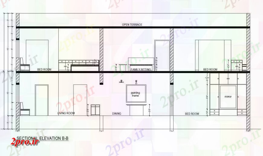 دانلود نقشه مسکونی ، ویلایی ، آپارتمان بخشی نما B-B از یک ویلایی 7 در 16 متر (کد139287)