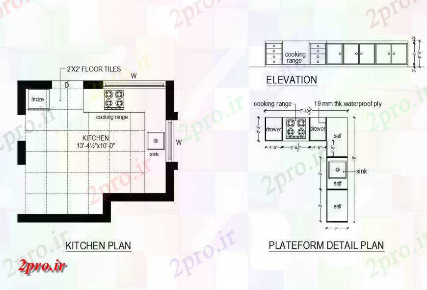 دانلود نقشه مسکونی  ، ویلایی ، آپارتمان  طرحی جزئیات بستر های ی از یک آشپزخانه طرح (کد139290)