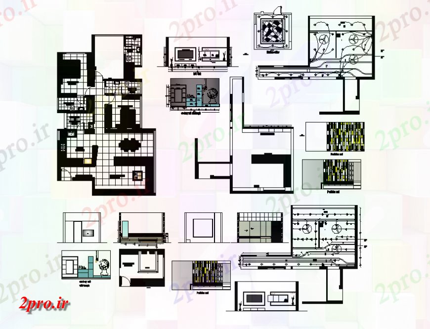 دانلود نقشه مسکونی  ، ویلایی ، آپارتمان  طراحی خانه با بخش آشپزخانه و داخلی جزئیات (کد139293)