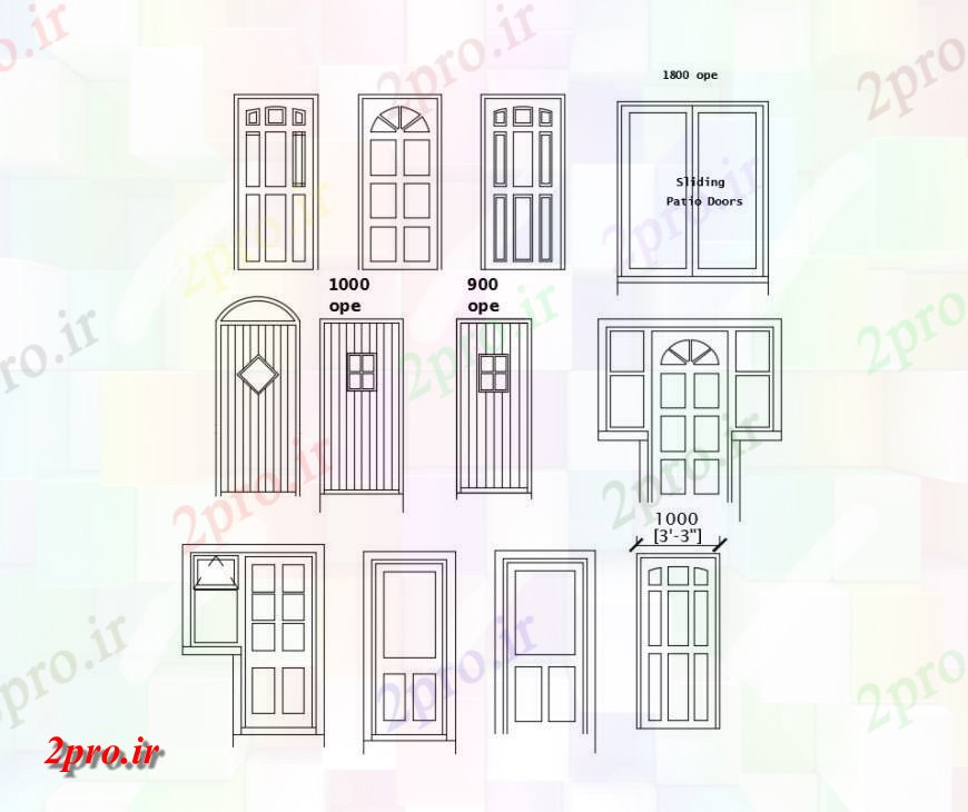 دانلود نقشه جزئیات طراحی در و پنجره جزئیات درب جلو و کشویی درب پاسیو 8 در 15 متر (کد139313)