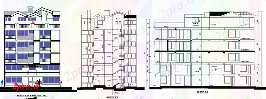 دانلود نقشه مسکونی  ، ویلایی ، آپارتمان  نما آپارتمان   و بخش طراحی  (کد139321)