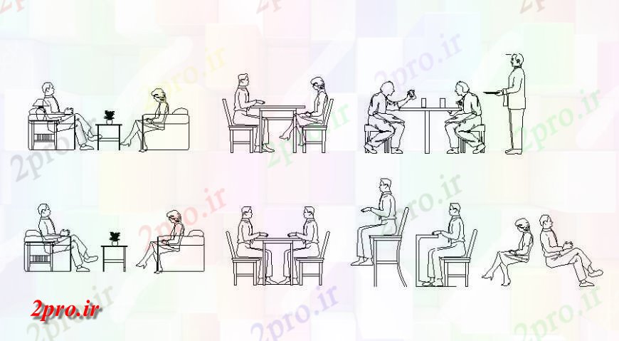 دانلود نقشه میز و صندلی  دو بعدی  از مردم و مبلمان جزئیات طرحی  (کد139354)