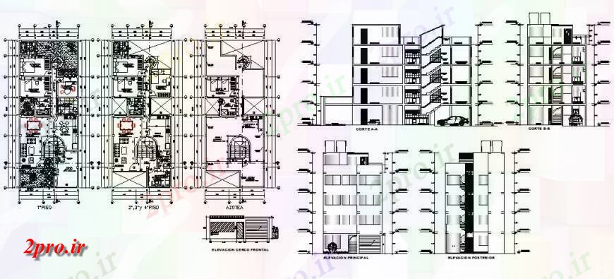 دانلود نقشه مسکونی ، ویلایی ، آپارتمان مسکونی طرحی جزئیات سازه ساختمان، بخش و نما دو بعدی 8 در 20 متر (کد139376)