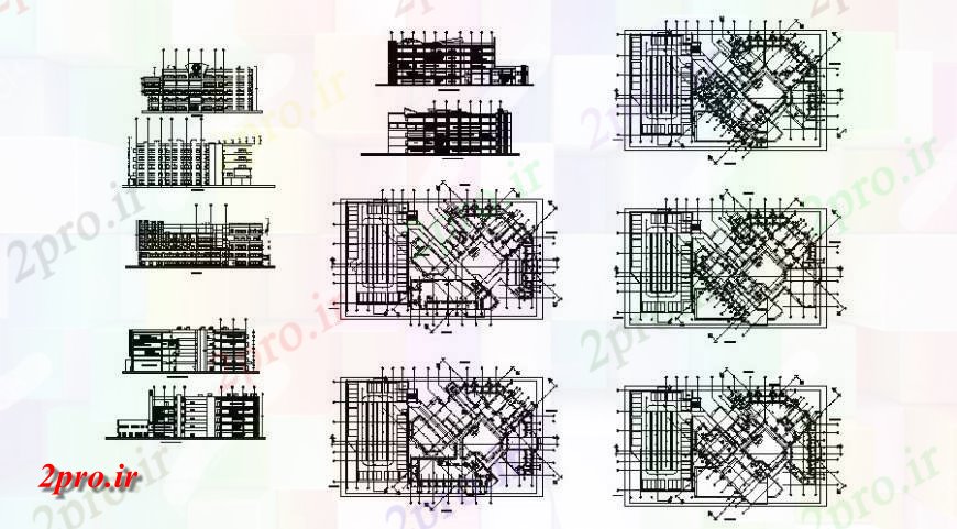 دانلود نقشه ساختمان اداری - تجاری - صنعتی نما و طرحی تعاونی جزئیات ساختمان دو بعدی 61 در 70 متر (کد139435)
