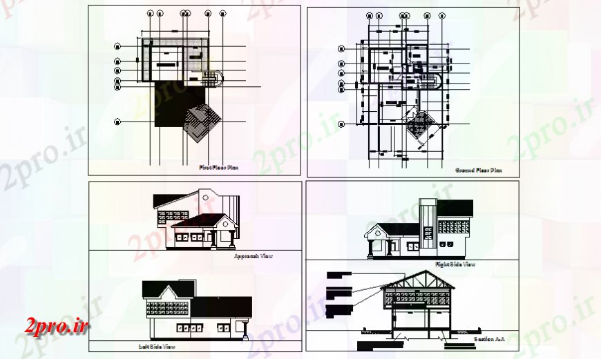 دانلود نقشه مسکونی  ، ویلایی ، آپارتمان  نما خانه مدرن، بخش و طرحی طبقه جزئیات  (کد139439)