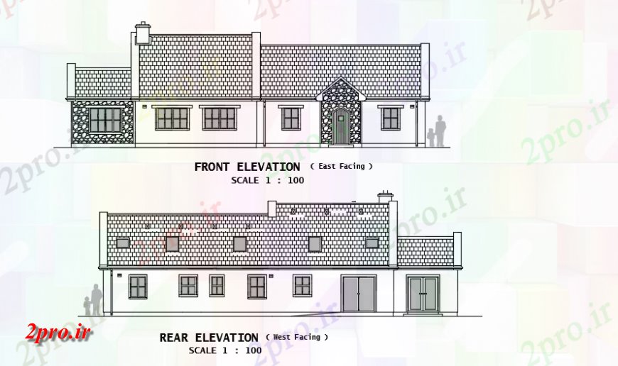دانلود نقشه مسکونی ، ویلایی ، آپارتمان کلبه سبک خانه نما دو بعدی جزئیات 8 در 21 متر (کد139451)