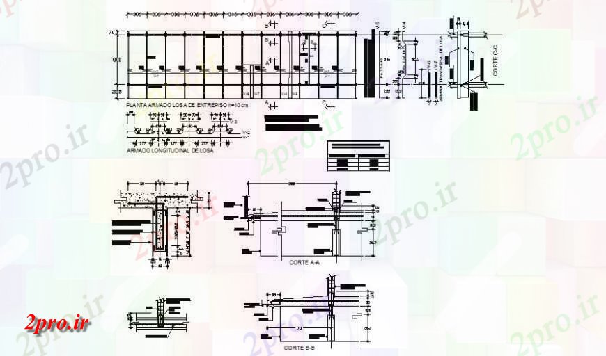 دانلود نقشه جزئیات پله و راه پله  آرمه دال کف طرحی اشکوب کوتاه و بخش  چیدمان (کد139456)