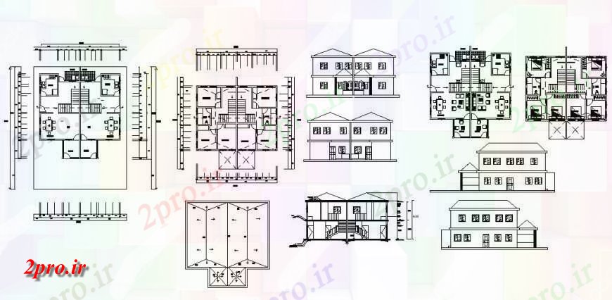 دانلود نقشه مسکونی ، ویلایی ، آپارتمان خانه برنامه ریزی، نما و بخش جزئیات 13 در 13 متر (کد139486)