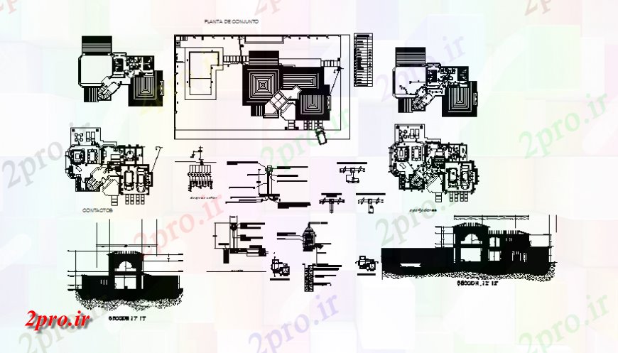 دانلود نقشه مسکونی  ، ویلایی ، آپارتمان  یک خانواده جزئیات بخش خانه، طرحی طبقه، طرحی پایه و اساس و ساختار سازنده جزئیات (کد139500)