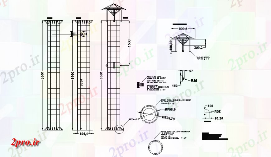 دانلود نقشه کارخانه صنعتی  ، کارگاه بخش دودکش های صنعتی ، طرحی و جزئیات  سازنده  (کد139504)