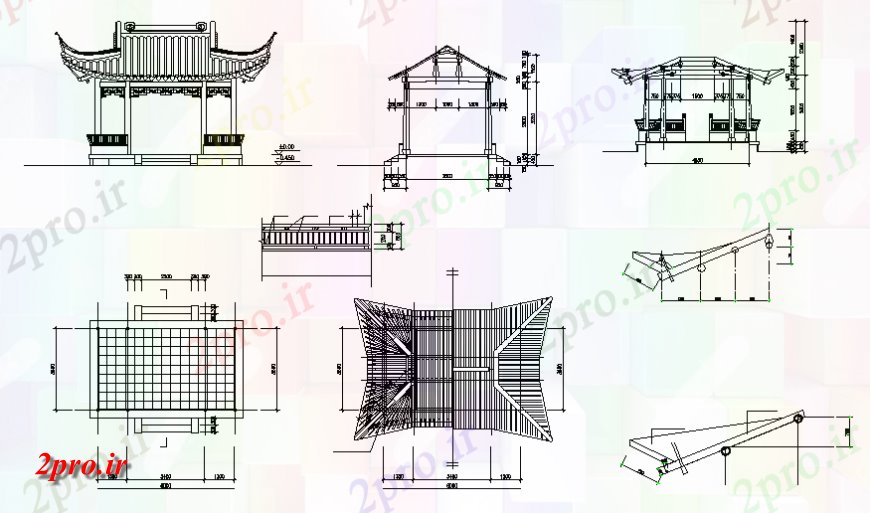 دانلود نقشه طراحی جزئیات ساختار سنتی نما نوع دروازه، بخش و سقف جزئیات  (کد139507)